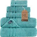 Hawmam Linen Teal Turquoise 6 Piece Bath Towels Set for Bathroom Original Turkish Cotton Soft, Absorbent and Premium 2 Bath Towels, 2 Hand Towels, 2 Washcloths