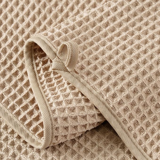 Microfiber Waffle Bath Towels, 4 Pieces, Soft, Absorbent, Fast Drying, Lint Free 430 GSM (Beige+Gray+Blue+White)