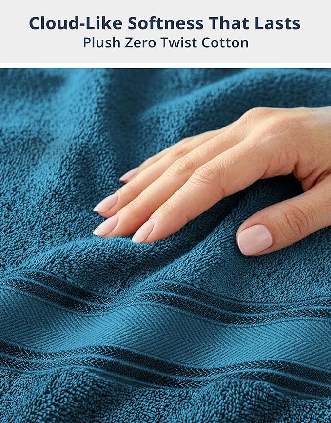 LANE LINEN Luxury 6-Piece Bath Towel Set - 100% Cotton, Quick-Dry, Super Absorbent, Zero Twist - Includes 2 Bath Towels, 2 Hand Towels, 2 Washcloths - Sea Port