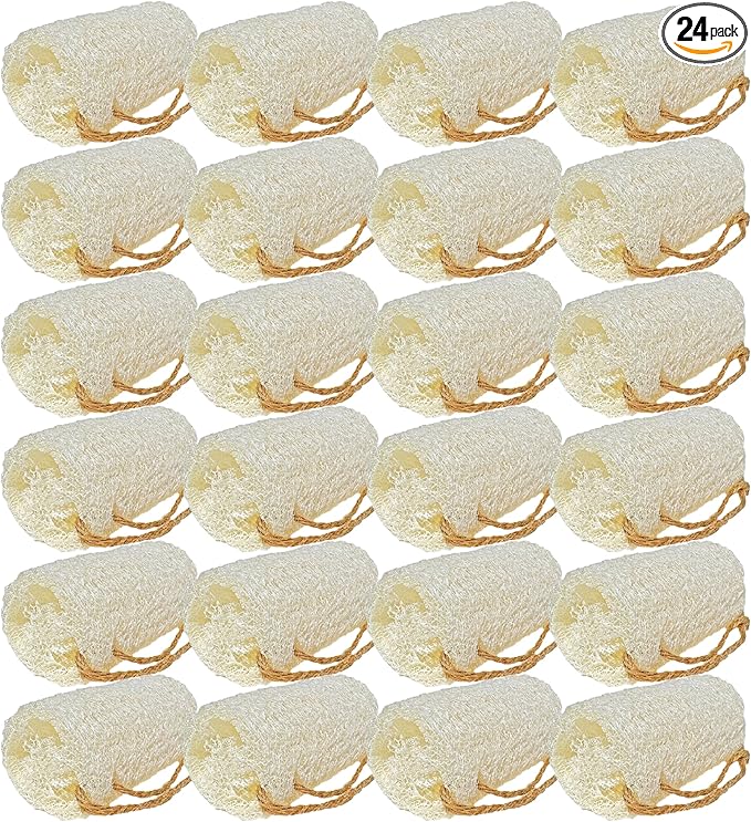 4" Natural Loofah Exfoliating Body and Face Sponge for Skin Care in Bath Spa Shower - Pack of 24 Eco-Friendly Biodegradable Luffa Scrubber