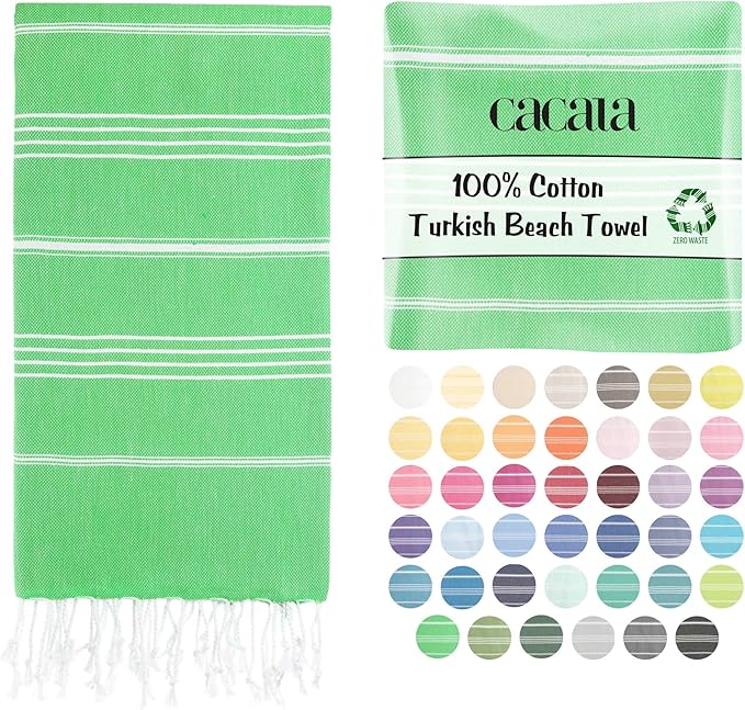 Cacala Lightweight and Thin Turkish Beach Towel 100% Cotton Sand-Free and Quick-Drying Goodness Perfect as an Extra Large Travel Towel, Beach Accessory, or Gift for Beach Lovers, 37 x 70
