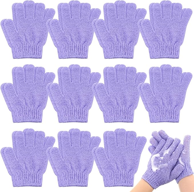 Ramede 30 Pair Exfoliating Glove Double Sided Exfoliating Bath Gloves Pack Nylon Colorful Shower for Men Women Beauty Spa Massage Shower Deep Clean Body Skin Bathing Scrubber Disposable(Purple)