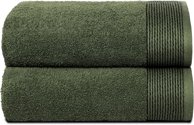 Belizzi Home Ultra Soft 2 Pack Oversized Bath Towel Set 28x55 inches, 100% Cotton Large Bath Towels, Ultra Absorbant Compact Quickdry & Lightweight Towel, Ideal for Gym Travel Camp Pool - Olive Green