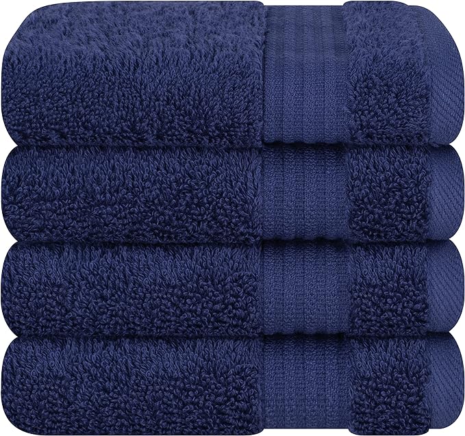 Cotton Paradise 100% Cotton Turkish Washcloth Set for Bathroom, 4 Piece Soft Absorbent Small Towels Wash Rags, Navy Blue