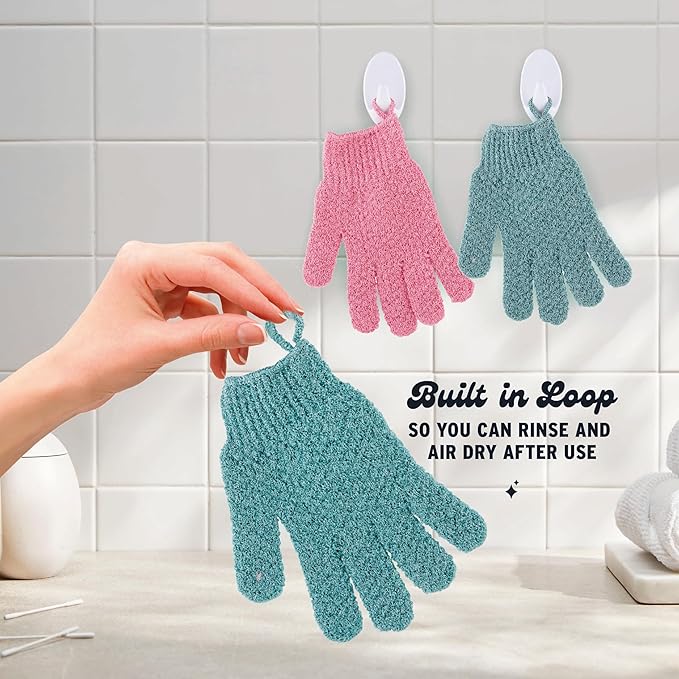 4 Pairs Exfoliating Gloves, 100% Nylon, Dual Texture Body Scrub for Spa, Massage & Dead Skin Removal, Multi-Color Shower Bath Accessories (Orchid/Fern Green)