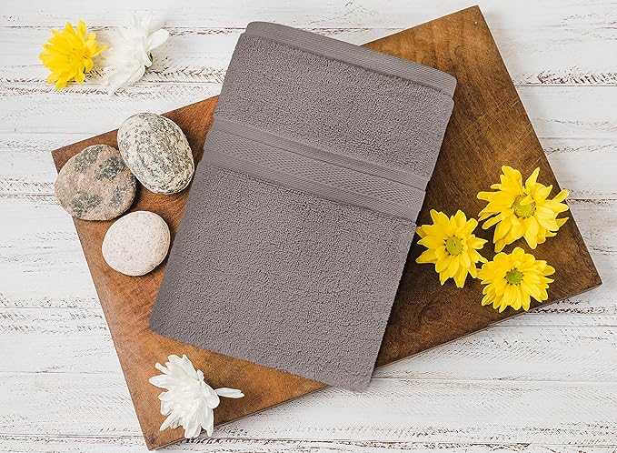 Towel and Linen Mart 4 Pieces Bath Towel Sets - Silver - 2 ply Low Twist Soft Feel Luxurious,Quick Dry, Extra Absorbent, 100% Ring Spun Cotton 600 GSM (27 x 54, Pack of 4)