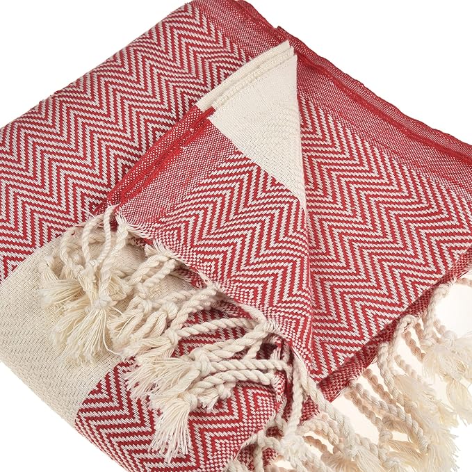 Personalized Embroidered Beach Towel | Throw Blanket, Easy Carry, Sand Free, Highly Absorbent, Quick Dry, Turkish Towels for Travel Camping Bath Sauna Beach Gym Pool Yoga SPA by Lahammam, Herring, Red
