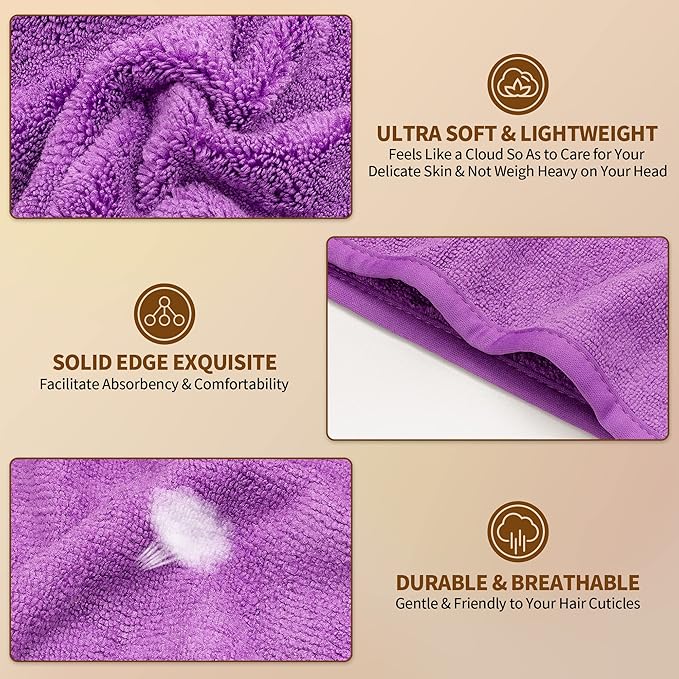NEXCOVER Hair Towel Microfiber, 2 Pack Grey Purple 9.8 inch X 25.5 inch Hair Wrap,Ultra Absorbent Hair Turbans,Fast Drying Head Towels for Women Wet Hair,Long,Curly,Thick,Frizzy Hair