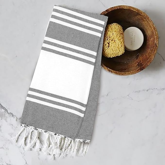 Goroly Home Cotton Turkish Peshtemal Beach Towel, Extra Large, Thin Quick Dry Sand Free Pool & Swim Towel, Bathing Blanket, Travel Essentials, (Charcoal, 36x71 Inches)