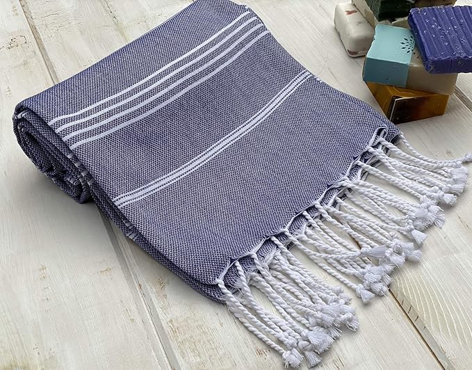 Beach Towel 100% Cotton Turkish Beach Towel Adult 38x70 Inch Pre-washed Absorbent Extra Large|Sand Free Quick Dry BathTowels|Lightweight Blanket|Travel Cruise Camping Spa Gym Yoga Towel|Blue Depths