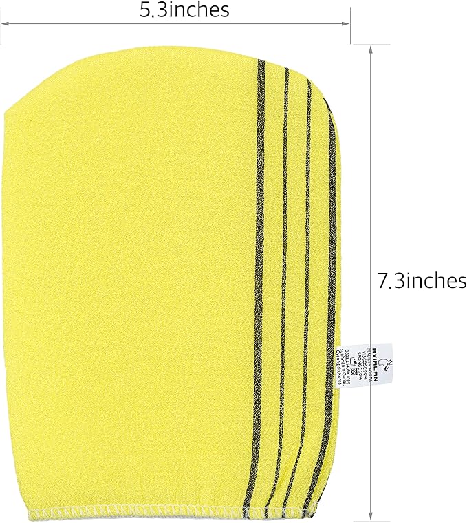 Exfoliating Glove loofah Korean Skin Care face Lip Body Scrub Body wash Dry Brushing Body Brush Bath Towels Foot Back Scrubber scrubbing Bathing Sponge Remover Gloves (Yellow)