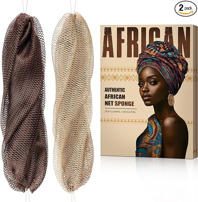 African Net Sponge Authentic - Back Scrub Exfoliating Net Sponge with Knots - 2 Pieces African Bath Sponges for Body Scrubber Exfoliator - Back Washer for Shower Accessories