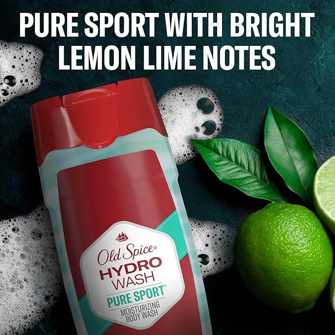 Old Spice Moisturizing Body Wash for Men, Hydro Wash, 2-in-1 Long Lasting Scent & Powerful Hydration to Fight Dry Skin, 24/7 Shower Fresh, Pure Sport Plus Scent, 16 oz