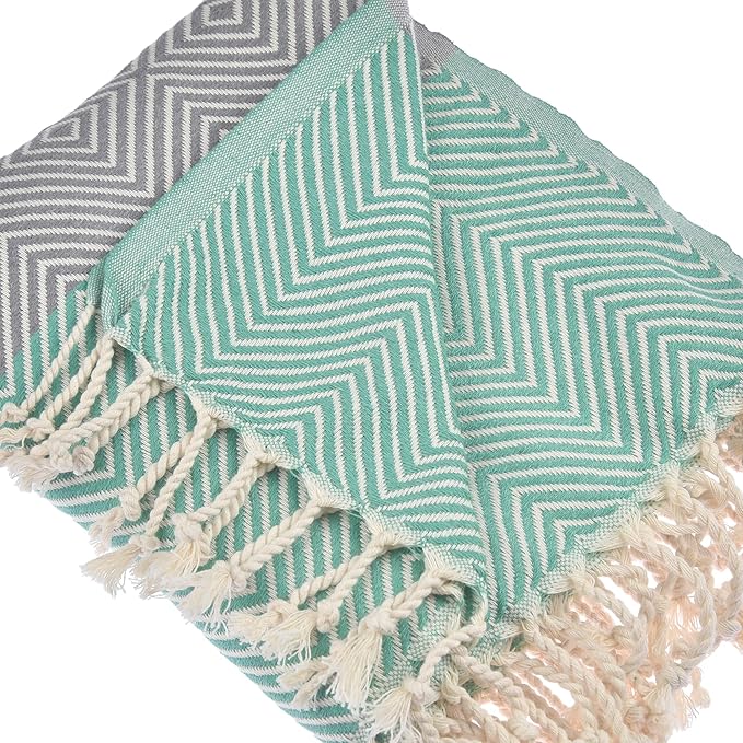 Beach Towel | Cotton Beach Towels, Easy to Carry, Sand Free, Highly Absorbent, Quick Dry, Turkish Towels for Travel Camping Bath Sauna Beach Gym Pool Yoga SPA by Lahammam, Design, Green