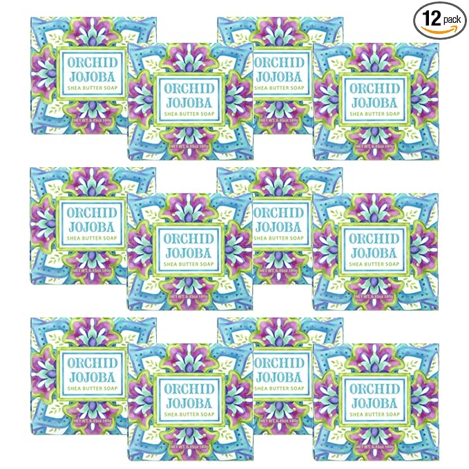 Greenwich Bay Mini Botanical Soap Bars – 12 Pack 1.9 oz Each – Individually Wrapped Guest Soaps for Airbnb, Spa, Travel, Bath – Travel Size Bar Soap Set, Orchid Jojoba
