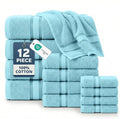 LANE LINEN Luxury Towel Set for Bathroom – 12-Pack 100% Cotton Towels, Zero Twist, Includes 4 Bath, 4 Hand & 4 Washcloth, Suitable for All Body Types, Soft & Quick Dry, Ideal for Airbnb & Spa - Blue