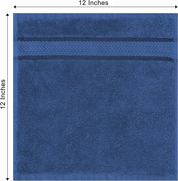 COTTON CRAFT Ultra Soft Washcloths - 12 Pack Luxury Washcloths - 100% Cotton Plush Absorbent 580 GSM Face Towels - Machine Washable Quick Dry Durable Wash Cloth Set - Bathroom Spa Gym Skincare - Blue