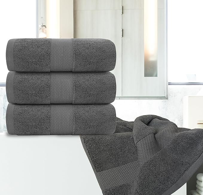 White Classic Luxury Bath Towels Extra Large - Cotton Hotel spa Bathroom Towel |30x56 | 4 Pack | Dark Gray