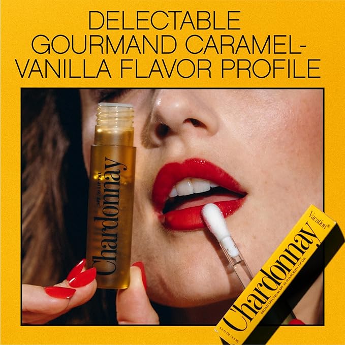 VACATION Chardonnay Lip Oil SPF 30, Sunscreen for Lips, Hydrating, Caramel Vanilla Flavored Lip Gloss, Clear Plumper, Non-Sticky, Vegan, 0.2 Fl. Oz. (Pack of 2)