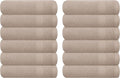 GLAMBURG Ultra Soft 12-Piece Washcloths Set 13x13-100% Ringspun Cotton - Durable & Highly Absorbent Face Towels - Ideal for use in Bathroom, Kitchen, Gym, Spa & General Cleaning - Tan