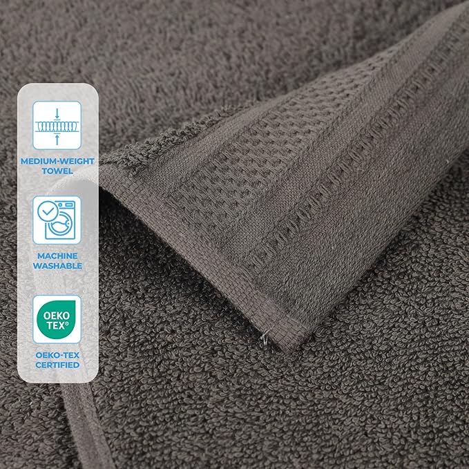 Superior Honeycomb Cotton Medium Weight Towels, for Guest Bath, Master Bathroom, Shower, Quick Dry, Adults, Home Essentials, Textured Waffle Border, Assorted Towel Set, 6 Piece Towel Set, Gunmetal