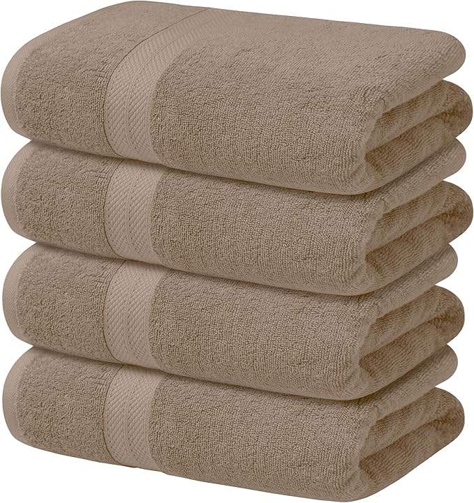 Avalon Towels Beige Bath Towels Set of 4 pcs (27x54 inches), 100% Cotton Towel Absorbent and Quick Dry Beige Towels for Bathroom, Super Soft and Perfect for Daily Use