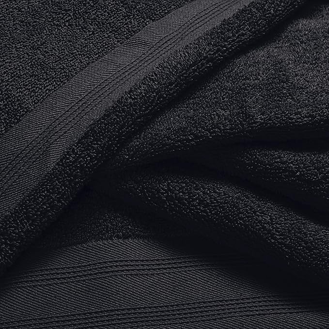 Ultra Soft 3 Pack Cotton Towel Set, Contains a Bath Towels 28x55 inch, a Hand Towels 16x24 inch & a Wash Coths 12x12 inch, Ideal Everyday use, Compact & Lightweight - Black, Medium
