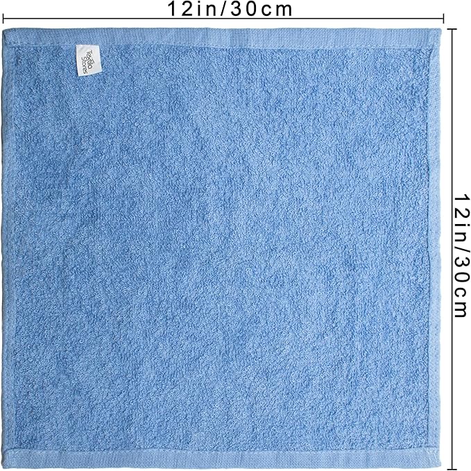 Basic Wash Cloths 12x12 Inches – Pack of 12 – Blue Color – Soft and Absorbent Multipurpose Cotton Washcloths for Bathroom, Spa, Gym, Salon, Hotel, and Everyday Use