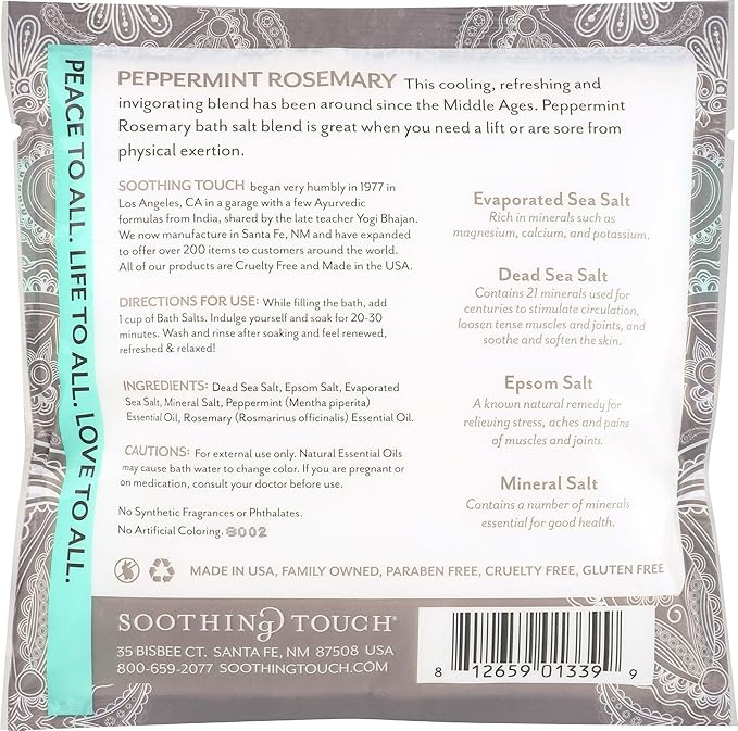 Soothing Touch Bath Salts Pouch, Peppermint Rosemary, 8 Ounce (Pack of 2)