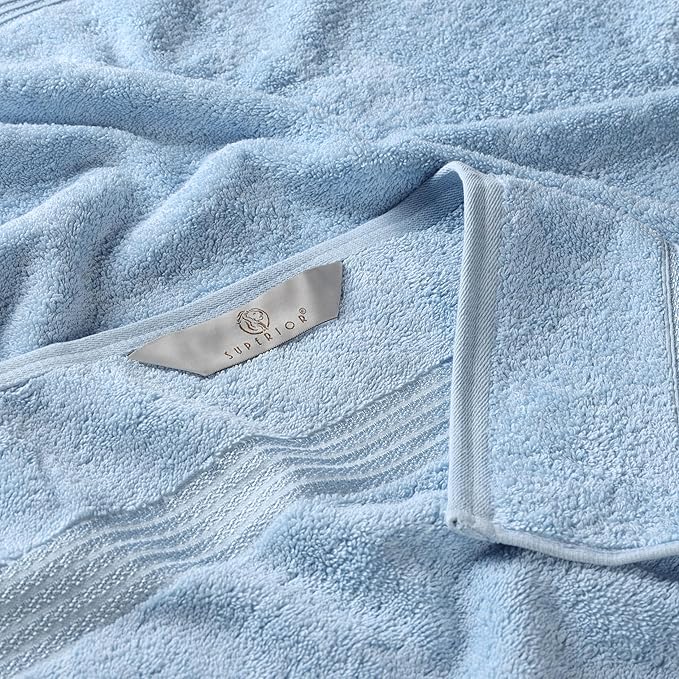 Superior Egyptian Cotton 12-Piece Towel Set, Assorted Towels for Home Bathroom, Guest Bath Decor Essentials, Includes 4 Bath, 4 Hand, 4 Face Towels/Washcloths, Quick Dry, Absorbent - Light Blue