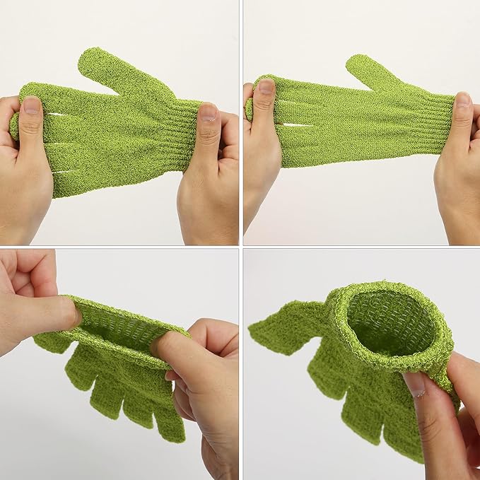 Slick Exfoliating Gloves - 4 Pcs Body Scrub Gloves, Shower & Bath Exfoliation Mitts