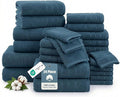 100% Mercerized Cotton Bathroom Towel Sets of 24 - 2 Bath Sheets, 2 Gym Towels, 2 Bath, 4 Fingertip, 6 Hand, 8 Washcloths, Quick-Dry, Luxuriously Soft & Durable, Perfect for Everyday use – Steel Blue