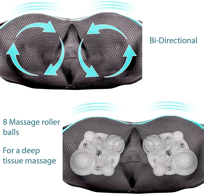 InvoSpa Shiatsu Neck and Back Massager with Heat - Deep Kneading Pillow for Massage - Electric Full Body Massager