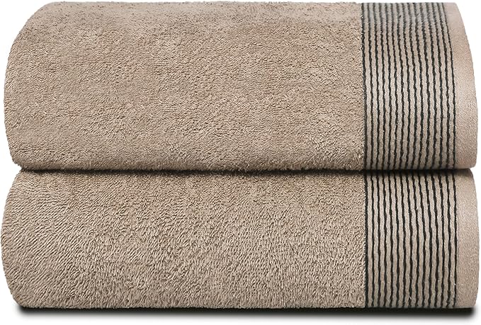 BELIZZI HOME 2 Pack Oversized Cotton Bath Towels, Tan, 28x55 inches