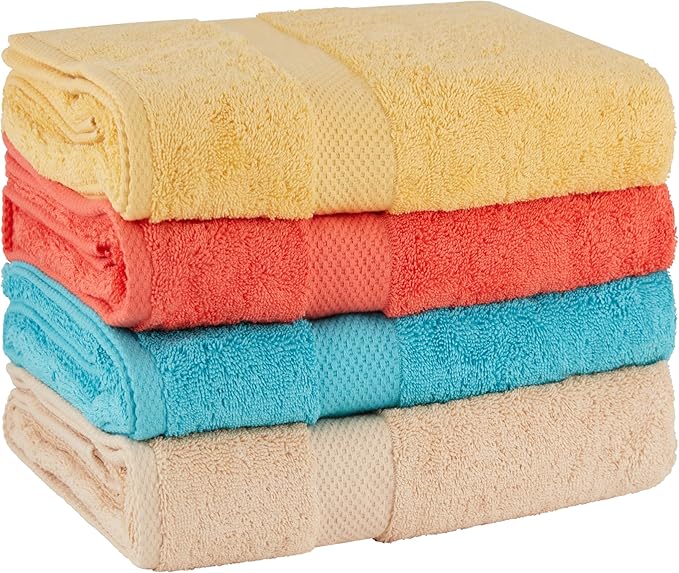 BolBom Towels 4 Pack Medium Bath Towel Set, 27“X54” Inches, 500 GSM 100% Ring Spun Cotton, Lightweight and Highly Absorbent Quick Drying Premium Towels for Hotel, Spa,Bath and Bathroom