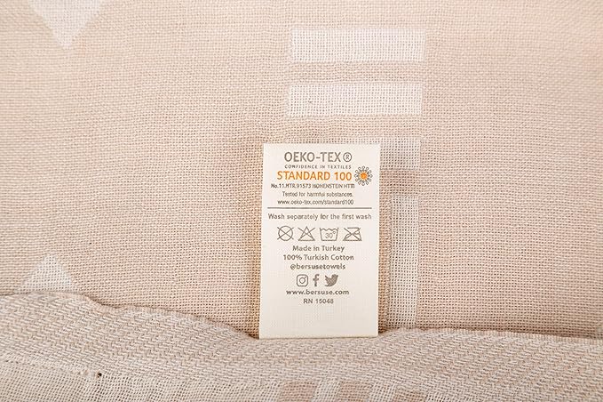 Bersuse 100% Cotton Belize XL Throw Blanket Turkish Towel Beach Blanket - Beach Camping Essentials - 75x90 Inches, Beige