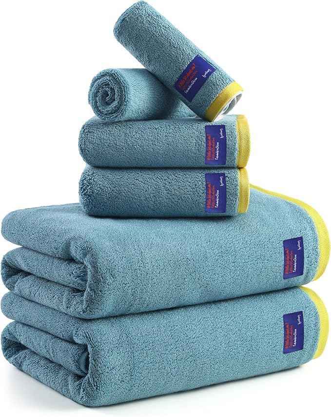 REDKISS 6 Piece Luxury Bath Towel Set, 2 Bath Towels, 2 Hand Towels, 2 Washcloths, 100% Cotton Ultra Soft Highly Absorbent Quick Dry Towels for Bathroom, Gym, Spa, Hotel, Sky Blue