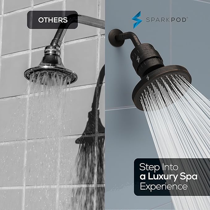 SparkPod Luxury Filtered Shower Head Set 23 Stage Shower Filter - Reduces Chlorine and Heavy Metals - High Pressure Showerhead Filter (6" Round, Vintage Oil-Rubbed Bronze)