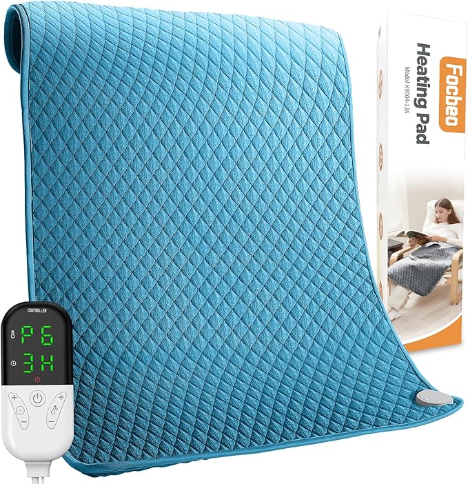 Extra Large Heating Pad for Back Pain 32"x24" King Size XL Electric Heating Pad for Period Cramps Relief & Body Neck Shoulder Auto Shut Off Heat Pad Temperature Settings Machine Washable Light Blue