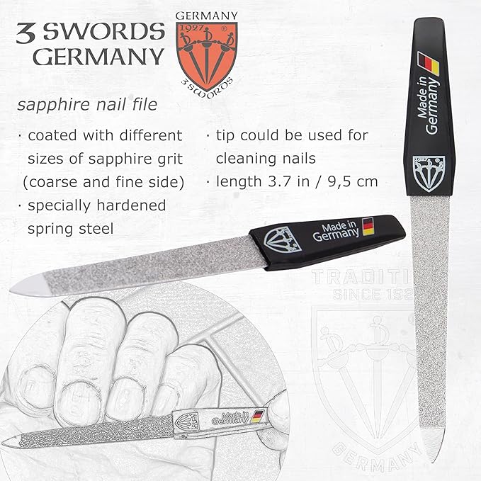 3 Swords Germany - Brand Quality 4 piece Manicure Pedicure Grooming kit Set for Professional Finger & Toe Nail Care Tweezers File Clipper Brown Synthetic Leather case - Made by 3 Swords