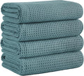 MICROFI Microfiber Waffle Bath Towels, 4 Pieces, Soft, Absorbent, Fast Drying, Lint Free 430 GSM (Green)