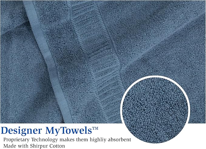 MyPillow Designer MyTowels 6 Piece Towel Set - 100% Shirpur Cotton Soft Absorbent Towels for Bathroom, 2 Bath Towels, 2 Hand Towels, 2 Washcloths [Designer MyTowels 6-Piece Set, Denim Blue]