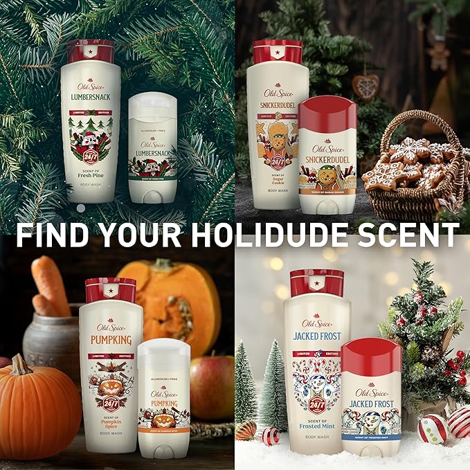 Old Spice Body Wash for Men, Holidudes Holiday Edition, 24/7 Holiday Freshness, Lasting Scent and Rich Lather, Stocking Stuffer, Lumbersnack with Fresh Pine Scent, 16 oz