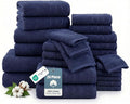 24-Piece Premium Bathroom Towel Sets – Ultra Soft 100% Cotton Towel, 2 Bath Sheets, 2 Bath, 2 Gym Towel, 4 Fingertip, 6 Hand, 8 Washcloths, Hotel & Spa-Quality Design, Easy to Wash – Navy