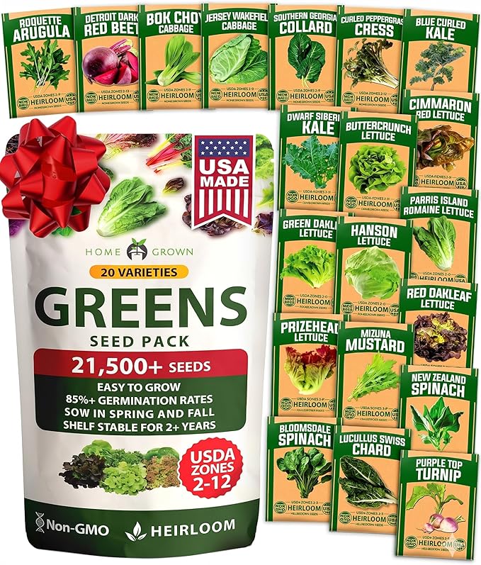 HOME GROWN 20 Variety Lettuce Seeds 21,700+ Bulk Pack Heirloom Non-GMO, High Germination, Romaine,Butterhead, Spinach, Kale, Iceberg, Continuous Harvest,Indoor Outdoor Hydroponic Garden (20 Varieties)
