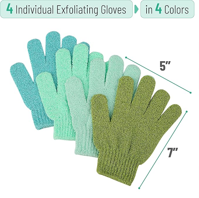 Slick Exfoliating Gloves - 4 Pcs Body Scrub Gloves, Shower & Bath Exfoliation Mitts