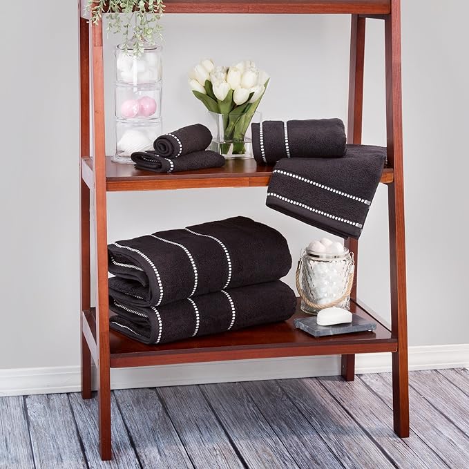Lavish Home 6 Piece Bathroom Towels Set - 525GSM 100% Cotton Bathroom Essentials - 2 Bath Sheets, 2 Hand Towels, and 2 Wash Cloths for Bath, Shower, Gym, Spa, and Dorm Room (Black)