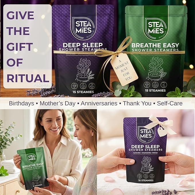 STEAMIES Shower Steamers Aromatherapy Deep Sleep 15 Pack – Premium Lavender Essential Oils Tablets with Chamomile & Vetiver, Relaxation & Stress Relief – Mothers Day Gifts for Mom, Gifts for Women