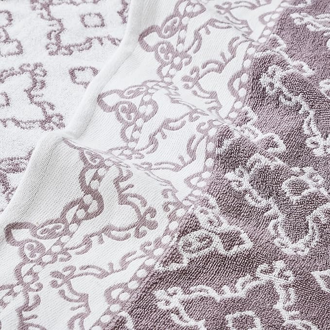 Modern Threads Charlize 6-Piece 100% Cotton Towel Set–Reversible Yarn Dyed Jacquard & Solid – Includes 2 Bath Towels, 2 Hand Towels, 2 Washcloths – Absorbent, Quick Dry, Soft & Durable – Orchid