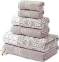 Modern Threads Monroe 6-Piece 100% Cotton Towel Set – Reversible Yarn Dyed Jacquard & Solid – Includes 2 Bath Towels, 2 Hand Towels, 2 Washcloths – Absorbent, Quick Dry, Soft & Durable – Light Brown